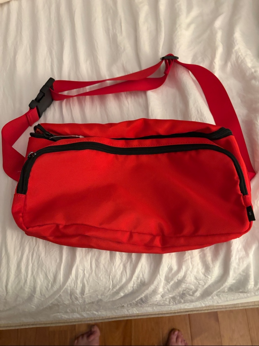 Red womens Belt Bag with Black Trim - Casual Crossbody Sling